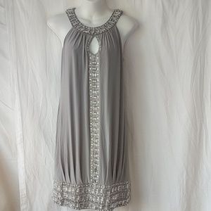 Sue Wong silver gray beaded  cocktail dress sz 4
